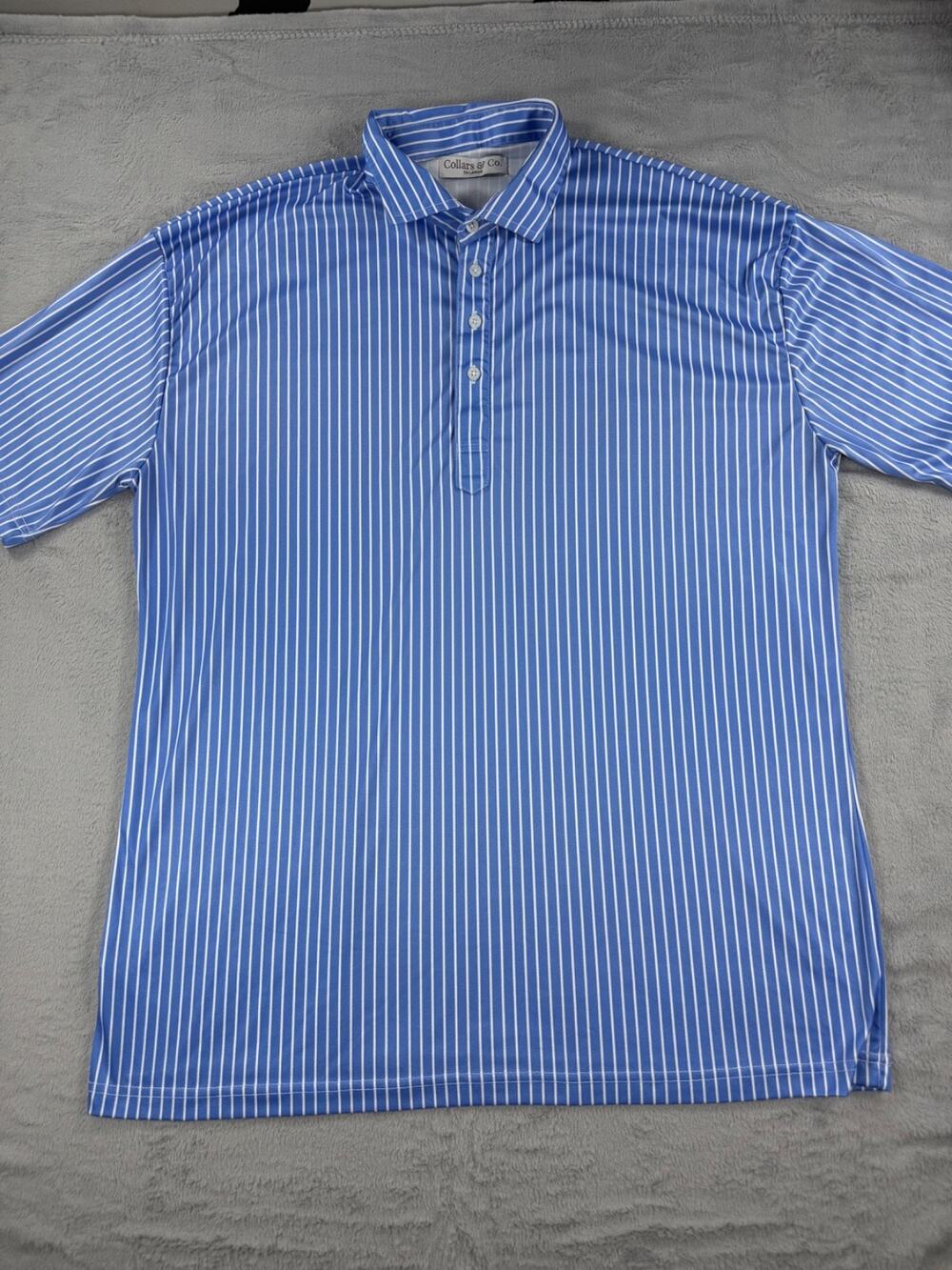 Collars And Co Polo Shirt Mens 3XL White Blue Striped Dress Collar Polo Preppy